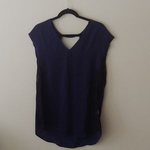 Dynamite Navy Blouse with Lace Accents